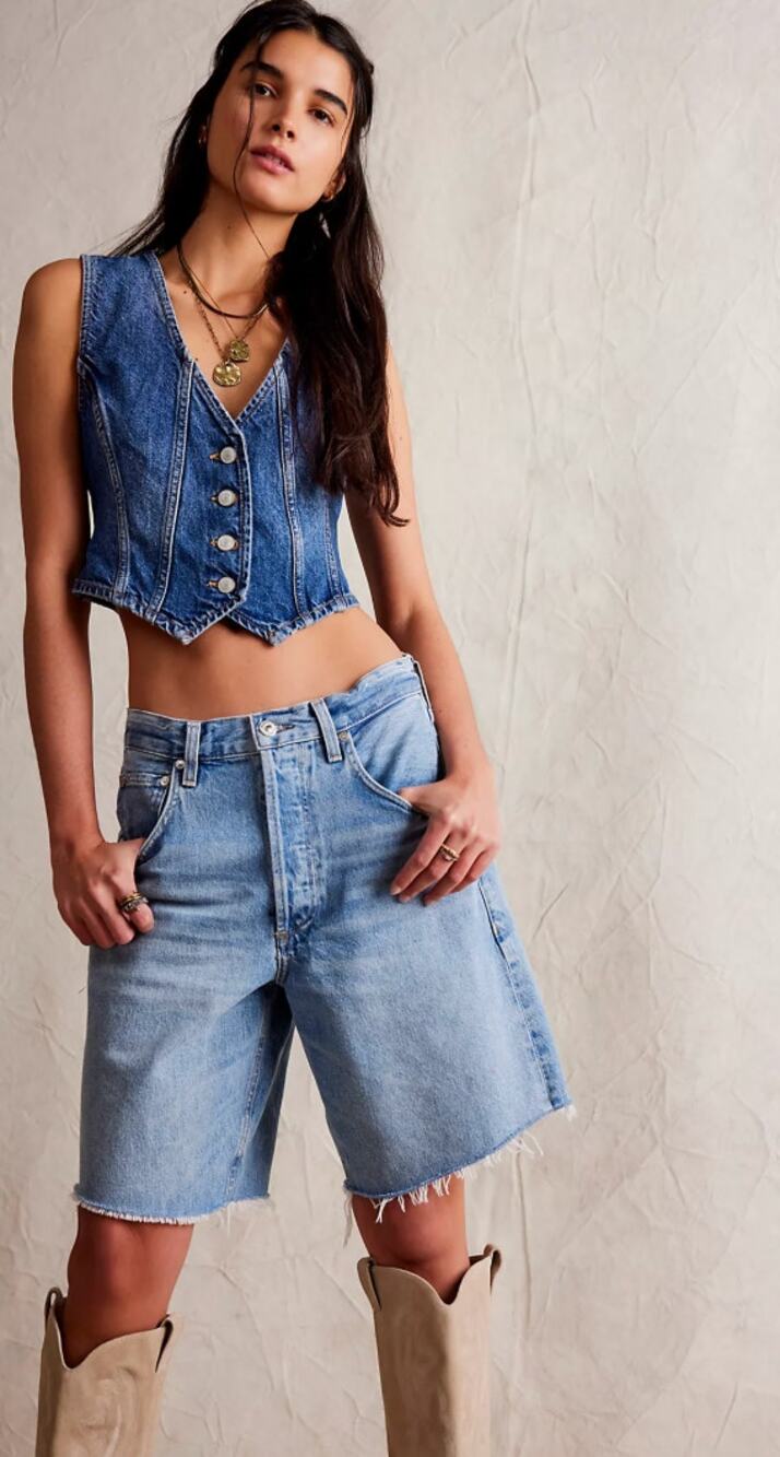 free people tate denim vest - size small